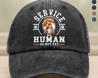 Service Human, Do Not Pet Personalized Washed Denim Baseball Cap, Pet Hat Using Pet Photo, Custom Dog Baseball Cap Dog Mom Hat