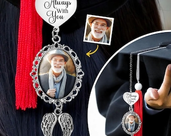 2026 Graduation Memorial Tassel for Grad Cap, Custom Graduation Tassel Photo Charm, Memorial Gift, Wing Charm Memorial Graduation Gift