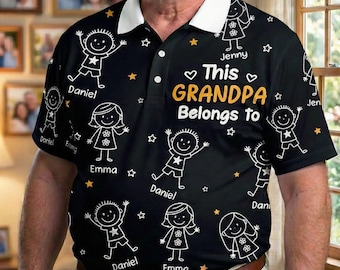 Personalized Grandpa Polo Shirt, Papa Shirt With Grandkid Name, This Grandpa Belong To, Father's Day Gift, Grandpa Dad Birthday Gift