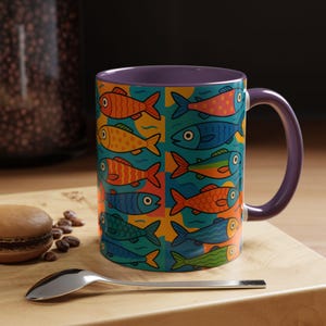 Vibrant Fish Design Coffee Mug, Colorful Coffee Cup, Perfect Gift for Fish Lovers, Kitchen Decor, Ocean-Themed Mug
