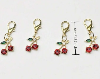 Gold Cherry Sneaker Charms | Red Rhinestone Shoe Lace Accessories (Set of 2)