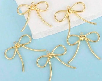 Gold Wire Bow Charm – Dainty Pendant for Jewelry, Shoes (Set of 2)