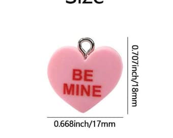 Pink "Be Mine" Heart Charm – Conversation Candy Pendant for Crafts
