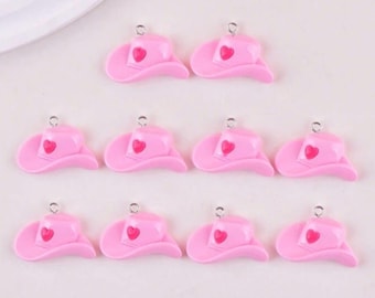 Pink Cowboy Hat Charm with Heart – Kawaii Western Pendant for Jewelry Crafts