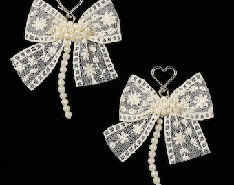 Lace Pearl Bow Shoelace Charms - Kawaii Lolita Shoe Accessories (Set of 2)