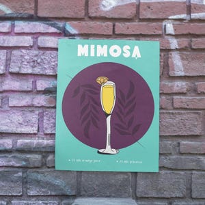 poster vintage cocktail mimosa, poster bar decor, carta di qualità arte murale alcolica, arte mancave colorata e rilassante, ricette vacanze vacanze