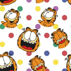 Garfield Cat Laughing Polka Dot patroon katten cartoon patroon katoenen stof verkocht per halve meter