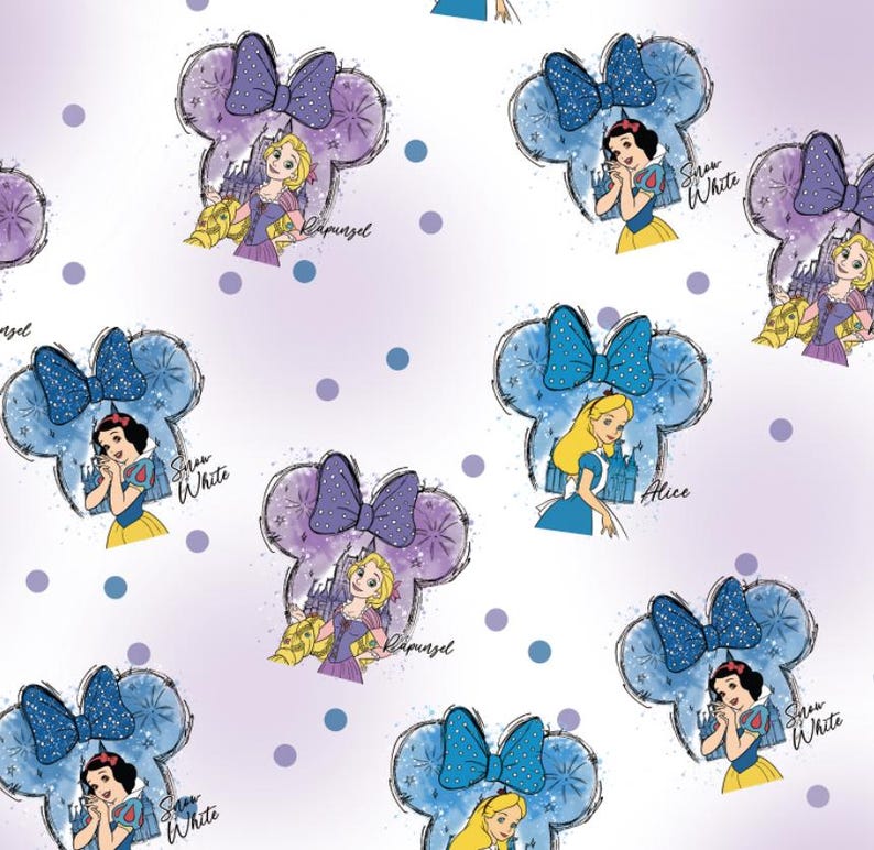 Disney Channel Gradient Pattern Disney Style Bow Princess Pattern Pure Cotton Fabric Sold by Half Yard ...