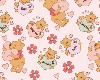 Cute Huge Winnie Pattern Fabric Winnie The Pooh Cartoon Pattern Cotton Fabric Disney Style Winnie Sold By Half Yard