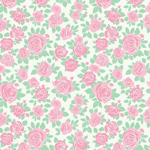 Pink And Mint Flower Pattern Pure Cotton Fabric Cotton Fabric Sold By Half Yard