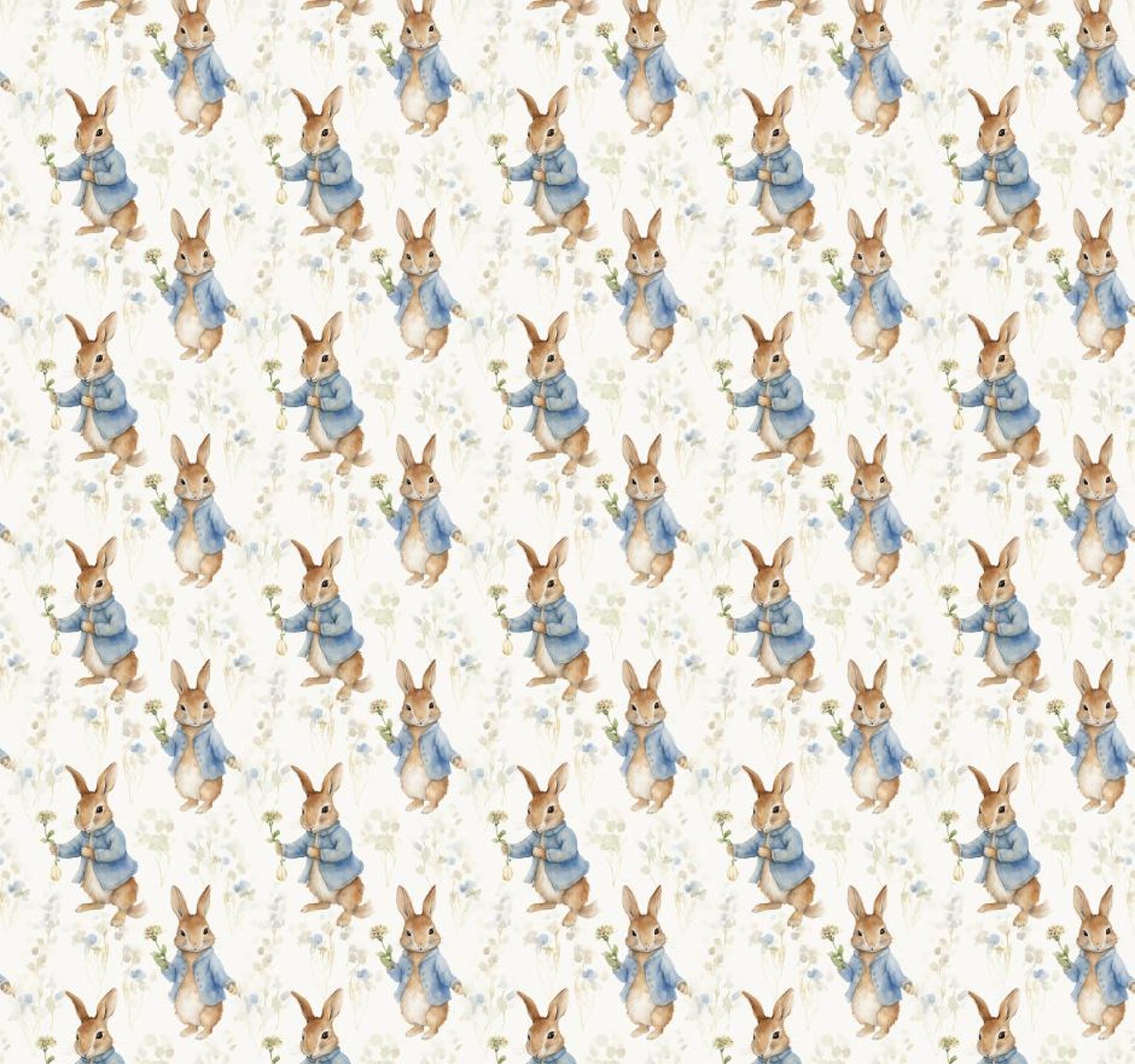 Watercolor Peter Rabbit Pattern Cartoon Cotton Fabric Sold by Half Yard ...