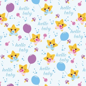 Star Baby Pattern Cotton Fabric-Baby New Born Fabric Sold By Half Yard