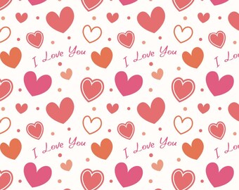 Sweet Valentine's Day Love Pattern Sweet Heart Cotton Fabric Sold By Half Yard