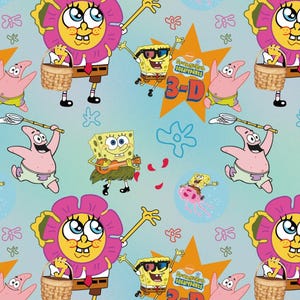 Funny SpongeBob SquarePants Pattern Fabric Cartoon Cotton Fabric Sold By Half Yard