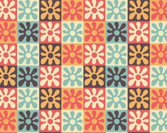 Retro Abstract Floral Cotton Fabric, Retro Flower Pattern (By Half Yard)
