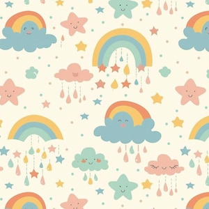 Childlike Rainbow And Star Pattern Cotton Fabric Colorful Rainbow Pattern Cotton Fabric Sold By Half Yard