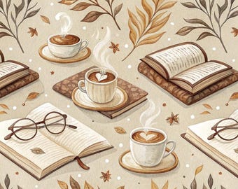 Tessuto di cotone floreale per lettura di libri e caffè - Tessuto morbido per bambini - Tessuto fai da te fatto a mano - Adatto per cucire