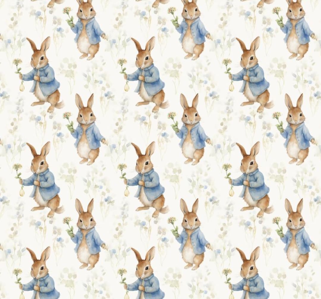 Watercolor Peter Rabbit Pattern Cartoon Cotton Fabric Sold by Half Yard ...