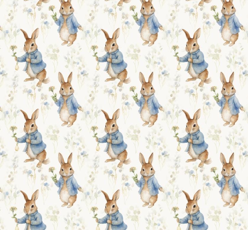 Peter Rabbit Watercolour Simple Watercolor Peter Rabbit Pattern Cartoon Cotton Fabric Sold by Half Yard ...