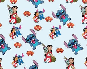Cute Stitch Cartoon Lilo Style Cotton Fabric Sold By Half Yard