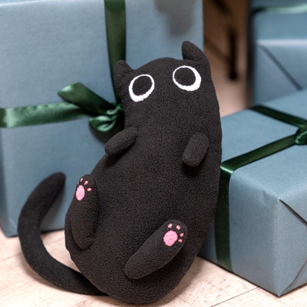 Black Cat Plushie Toy - Handmade Soft Toy, Cat Stuffed Animal, Black Cat Plush