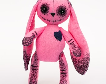 Creepy Bunny Plush - Handmade Bunny Soft Toy, Bunny Stuffed Animal, Valentine's Day Gifts, Cute Halloween Gift, Pink Bunny Toy