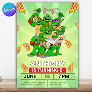 Ninja Turtle-verjaardagsuitnodiging, bewerkbare Ninja Turtle-verjaardagsuitnodiging, afdrukbare Ninja Turtle-verjaardagsuitnodiging