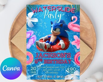 Pool Party Sonic Invitation, Super Hedgehog Kids Party E-invite, Hedgehog Thunder, Birthday Digital Invitation for Boy