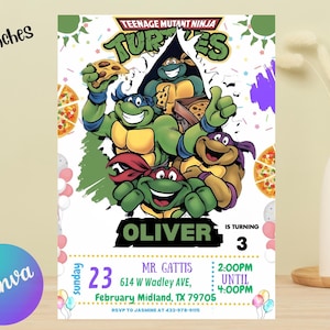 Invitation modifiable, invitation anniversaire karaté garçon, invitation ninja, téléchargement immédiat, modèle d'invitation anniversaire enfants tortues, invitation imprimable