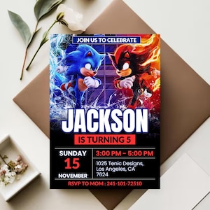 Pronto para a Celebração do Sonic: Convite de Aniversário Editável – Imprimíveis Divertidos para Festa do Ouriço – Download Instantâneo