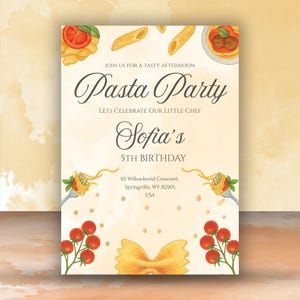 Editable Pasta Party Invitation featuring Spaghetti and Italian Party Decor, perfect Printable Invitation Card for Pasta themed Birthdays