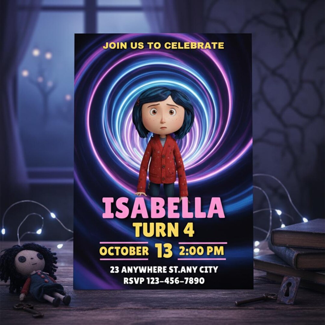 Coraline Birthday Invitation, Editable Coraline Invite Template, Kids ...