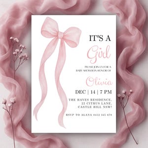 Pink Bow Baby Shower Invitation: Editable Girl Invite (Canva Template)
