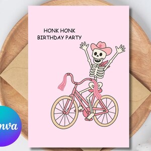 Skeleton Geburtstagskarte, Cowgirl-Geburtstag, rosa Geburtstag, lustige Grußkarten, illustrierte Karte, bester Freund gruseliges schrulliges handgemachtes Geschenk