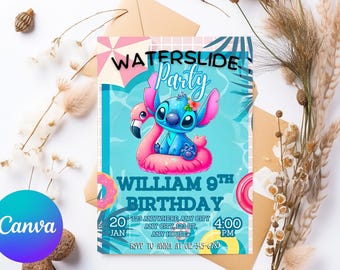 Stitch Pool Party Invitation: Editable Girl Birthday Theme (Digital Download 5x7 inches)