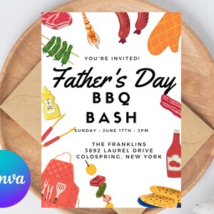 Happy Fathers Day Invite Barbecue Invite Fathers Day Bbq Brunch Editable Invitation template Instant Download