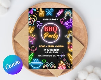 Editable BBQ Birthday Invitation, Cookout, Barbeque, Backyard Party, Printable or Digital Invite