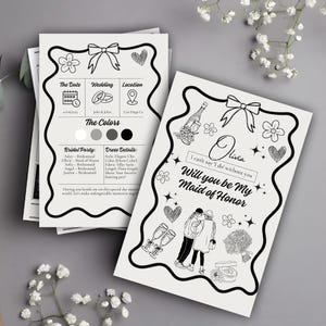 Cartão de proposta de madrinha personalizável para download instantâneo, convite divertido para festa de casamento para impressão, modelo exclusivo de convite para proposta de festa de casamento