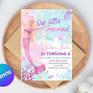 Mermaid Tail Birthday Invitation, Under the Sea Birthday Invitation Girl, Editable Birthday Template, Purple Teal Mermaid Birthday
