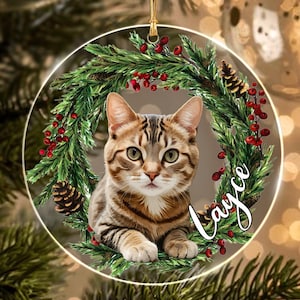 2025年クリスマスの猫写真オーナメント、犬のポートレートオーナメント、ペット愛好家へのギフト