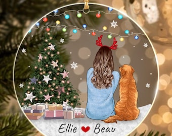 Custom Girl and Dog Christmas Ornament, Personalized Pet Portrait, Acrylic 2026 Keepsake