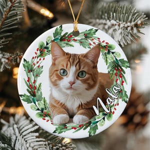 Custom Cat Photo Christmas Ornament 2025, Cat Ornament With Picture & Name, Gift For Cat Lover, Personalized Pet First Christmas Ornament