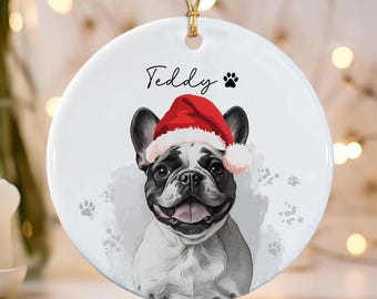 Personalized Pet Watercolor Portrait Christmas Ornament, Dog Memorial Gift