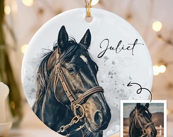 Personalized Horse Ornament Watercolor Portrait 2025, Custom Ornament for Horses Lover