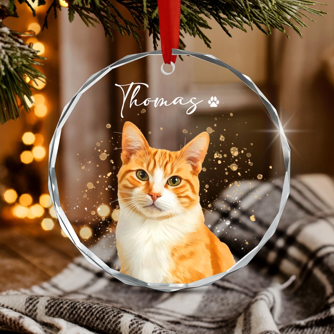 Personalized Cat Photo Ornament, Custom Pet Portrait Ornament, Pets ...