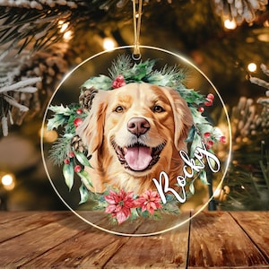 Custom Dog Photo Christmas Ornament 2025, Golden Retriever Ornament, Golden Christmas Gift, Dog Portrait Christmas Ornament, Dog Lover Gift