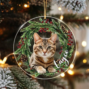 Custom Cat Photo Christmas Ornament 2025, Personalized Cat Ornament With Photo & Name, Gift for Pet Lovers, Custom Cat Portrait Ornament