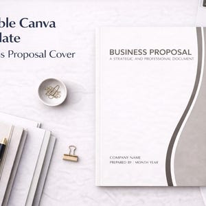 Warm Gray Balance Business Proposal Cover Template | Professional Minimal Canva Report | Editable Digital Download