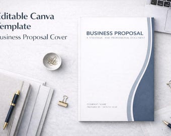 Stone Blue Executive Business Proposal Cover Template | Professional Canva Design | Clean Business Report | Editable Digital Download