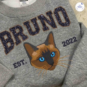 Glitter Custom Dog Face Embroidered Sweatshirt, Personalized Pet Crewneck Hoodie, Embroidered Cat Crewneck, Gift for Dog Mom ESS202.H.C